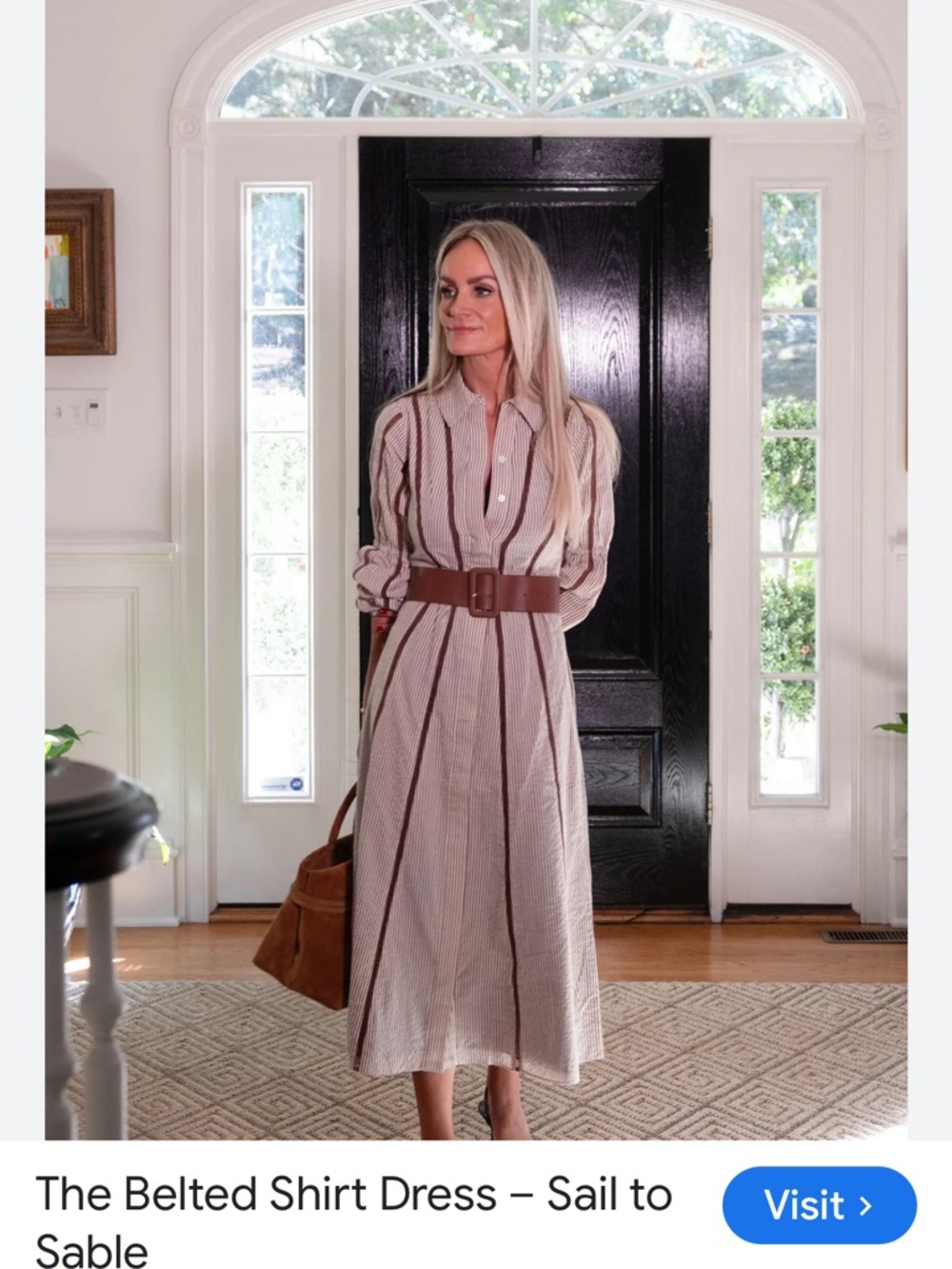 Sail to Sable Beige Dress with Brown Stripes and Belt